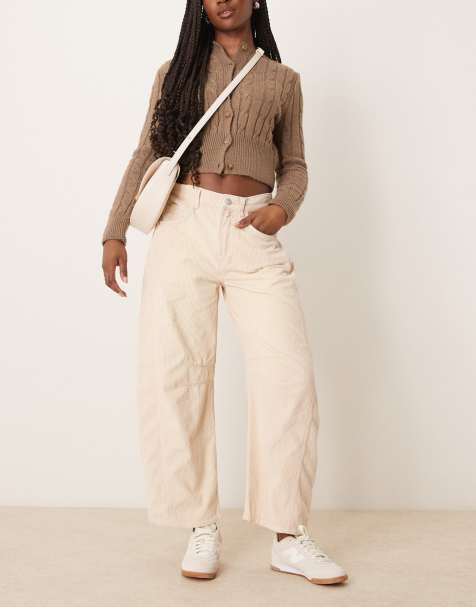 Free People Good Luck barrel leg cord jeans in light gray - view 1