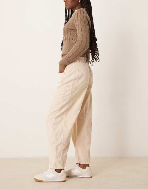 Free People Good Luck barrel leg cord jeans in light gray, 3 of 5
