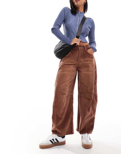 Free People good luck barrel leg cord jeans in washed tan
