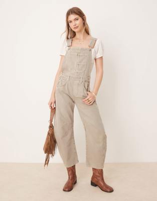 Free People Good Luck Barrel Leg Denim Overalls