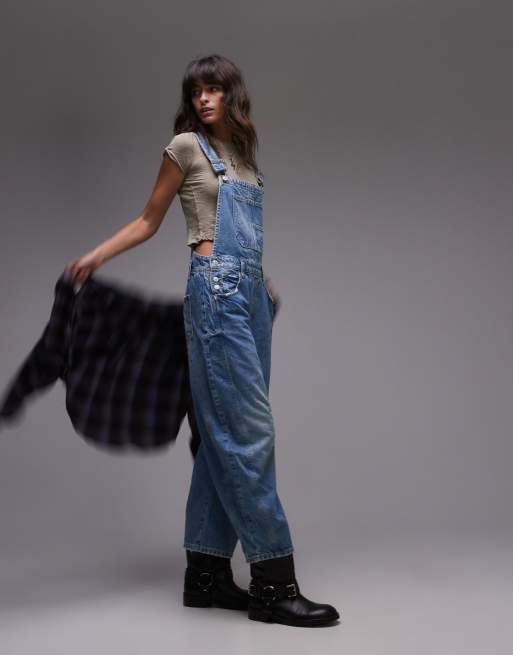 Free People good luck barrel leg denim overalls in ultra light blue, 2 of 4