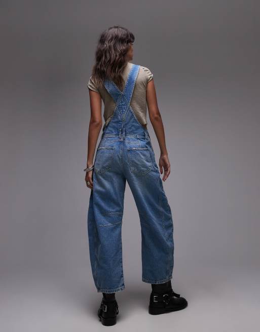 Free People good luck barrel leg denim overalls in ultra light blue, 4 of 4