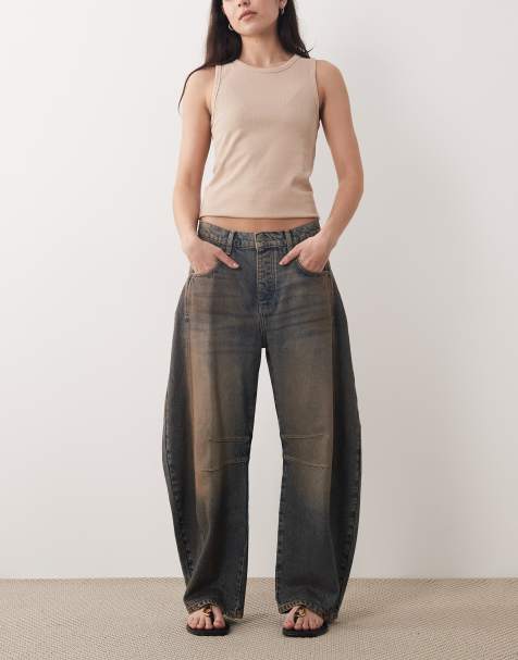 Free People – Good Luck – Barrel Leg Jeans in Blau mit mittelhohem Bund - view 1