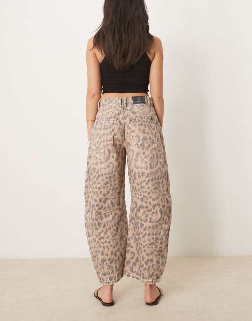Free People good luck barrel leg leopard print jean in natural, 2 of 5