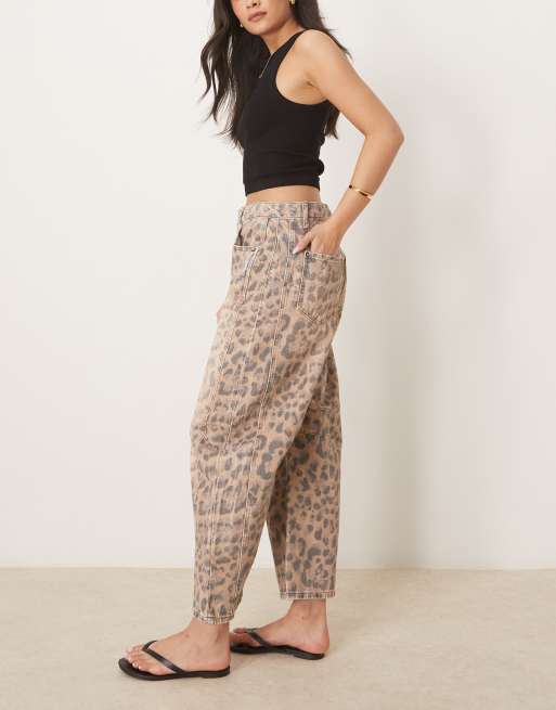 Free People good luck barrel leg leopard print jean in natural, 3 of 5