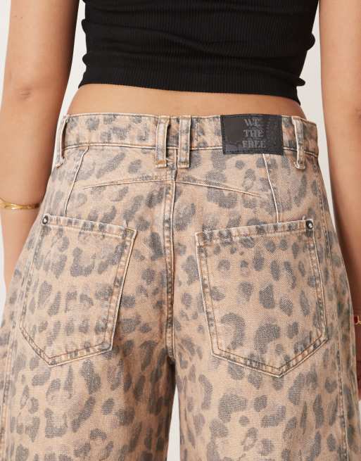 Free People good luck barrel leg leopard print jean in natural, 4 of 5