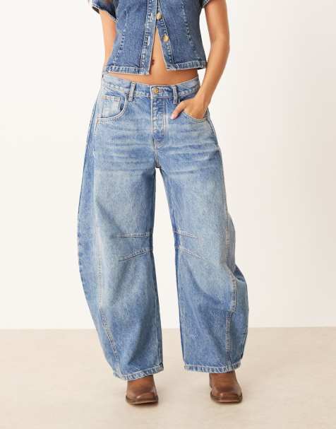 Free People – Good Luck – Blå jeans med medelhög midja och barrelben - view 1