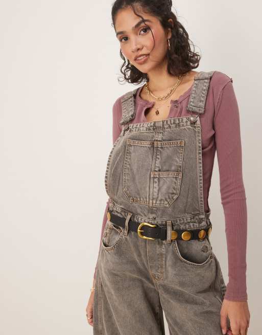 Free People Good Luck denim overalls in archive grey, 3 of 4