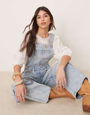 Free People good luck denim overalls in going steady blue φωτογραφία