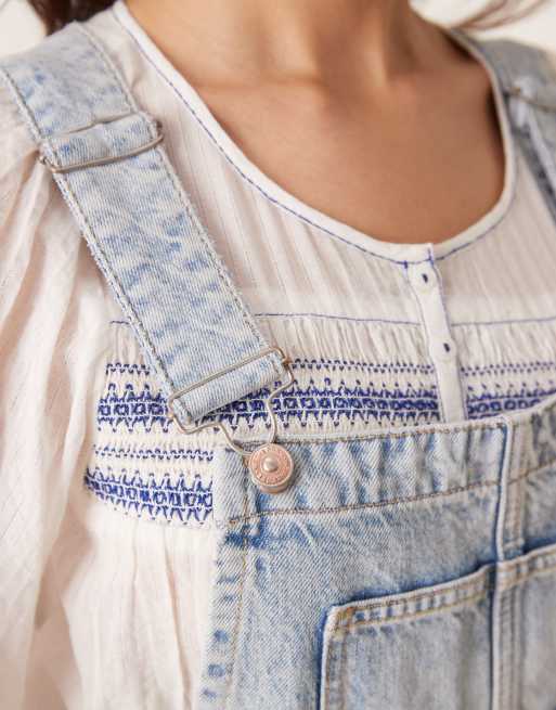 Free People Good Luck denim overalls in going steady blue, 3 of 4