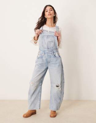 Free People Good Luck Denim Overalls In Blue