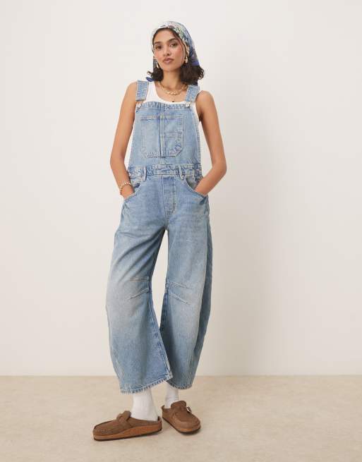Free People Good Luck denim overalls in going steady blue
