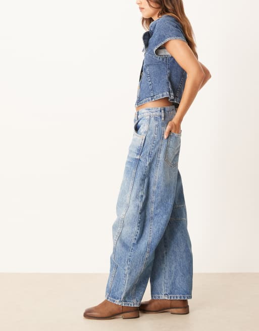 Free People - Good Luck - Jean bouffant à taille mi-haute - Bleu, 2 de 5