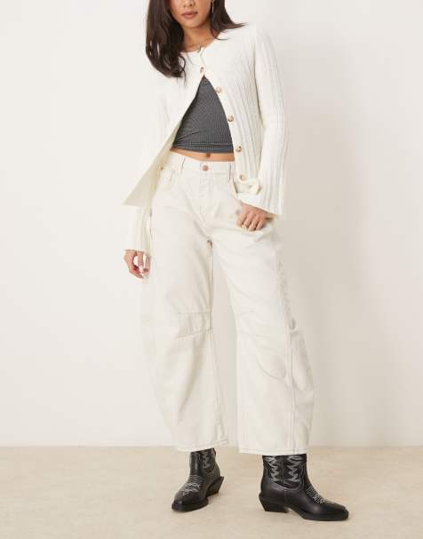 Free People - Good Luck - Jeans a vita medio alta color avorio con gamba a cilindro - view 1