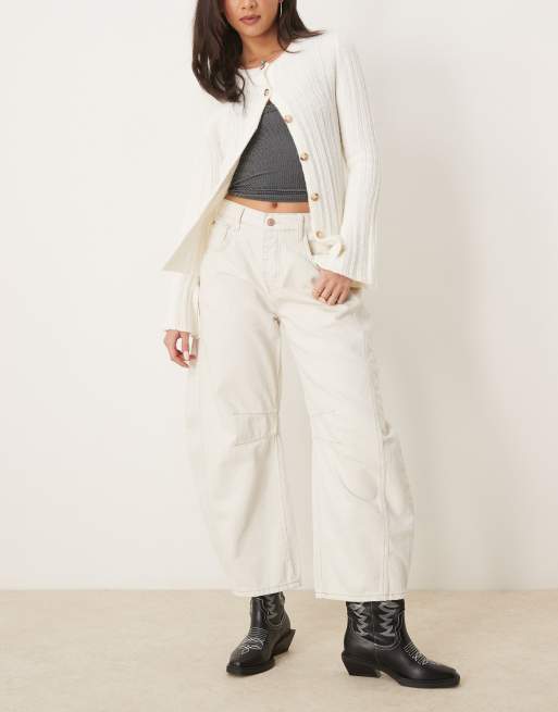 Free People - Good Luck - Jeans a vita medio alta color avorio con gamba a cilindro