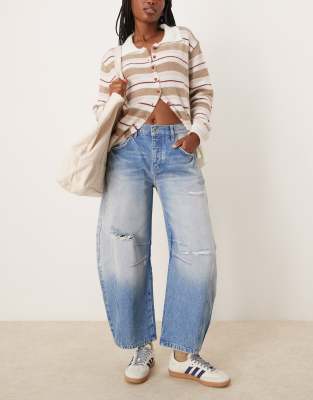 Free People - Good Luck - Jeans in Himmelblau mit mittelhohem Bund und abgerundetem Beinschnitt