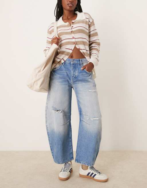 Free People - Good Luck - Jeans met wijde ronde pijpen en halfhoge taille in hemelsblauw