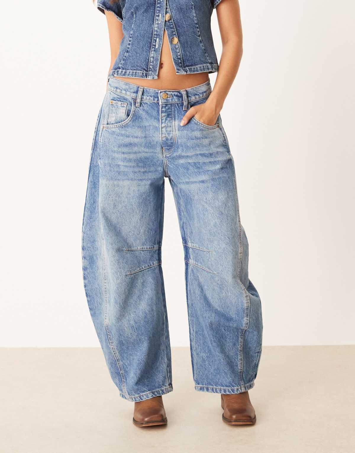 Free People good luck mid rise barrel jean in blue