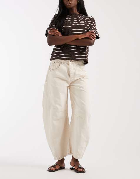 Free People Good Luck mid rise barrel jeans in ivory - view 1