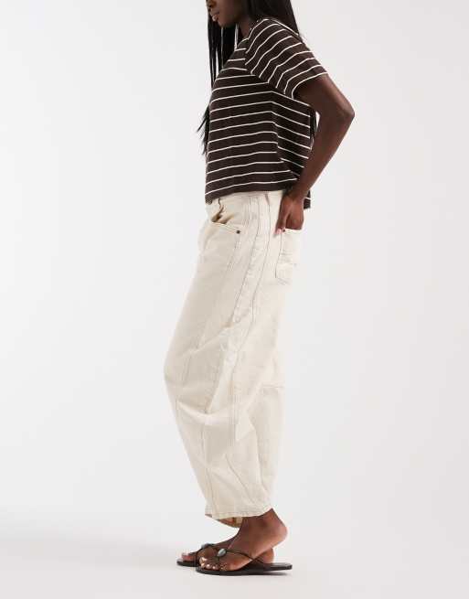 Free People Good Luck mid rise barrel jeans in ivory, 3 of 5