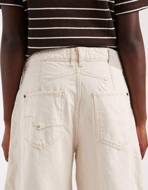 Free People Good Luck mid rise barrel jeans in ivory, 4 of 5
