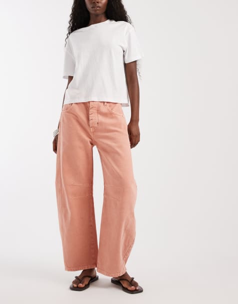Free People Good Luck mid rise barrel jeans in pink - view 1