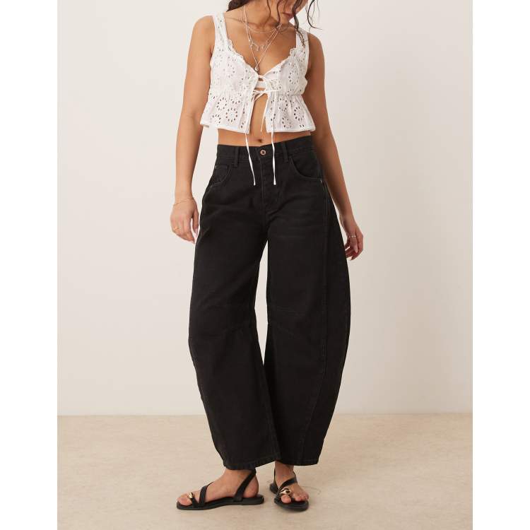 Free People Good luck mid rise barrel jeans in soundwave black | ASOS