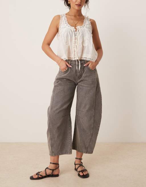 Free People good luck mid rise barrel leg jeans in archive gray