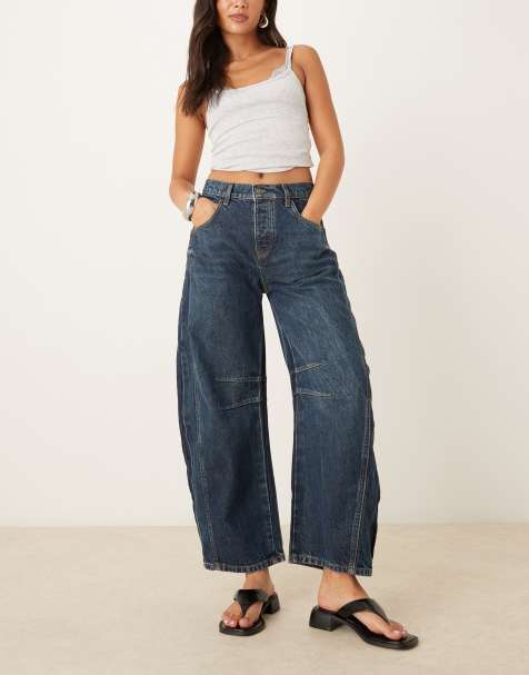 Free People good luck mid rise barrel leg jeans in deep end blue - view 1
