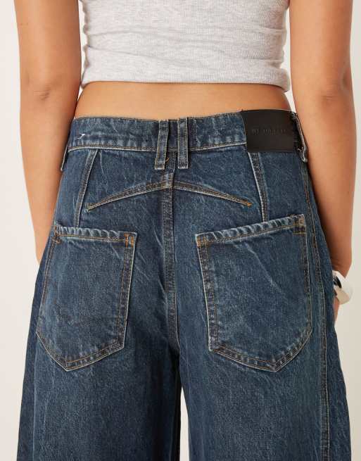 Free People good luck mid rise barrel leg jeans in deep end blue, 4 of 5