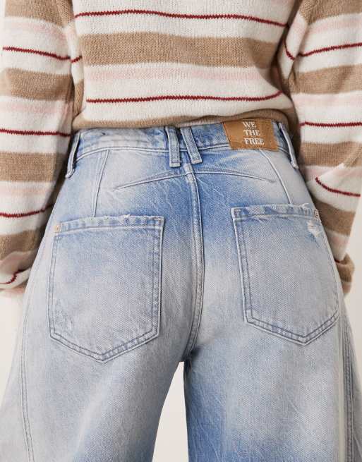 Free People good luck mid rise barrel leg jeans in sky blue, 4 of 5