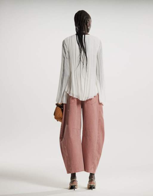 Free People good luck mid rise barrel leg jeans in sunsetter pink