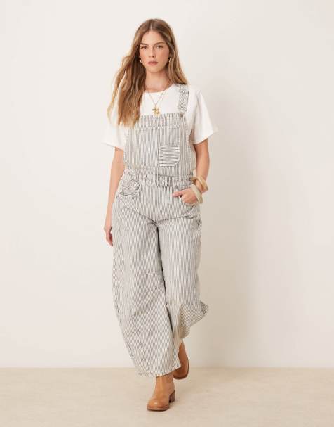 Free People good luck striped denim overalls in multi - view 1
