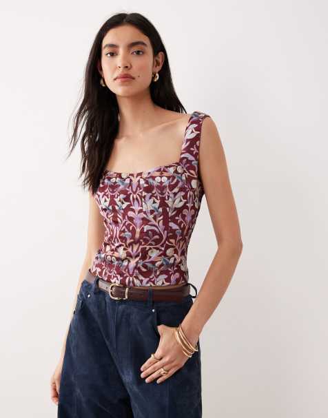 Free People grace corset top in purple floral - view 1