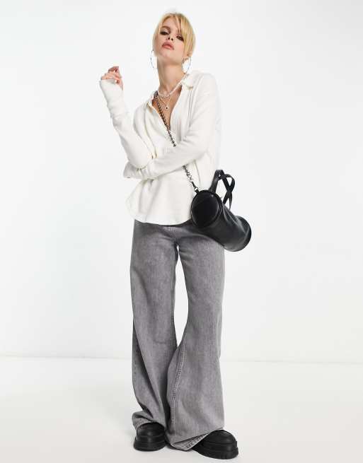 Free People – Gräddvit sweatshirt med krage och v-ringning, 2 av 4