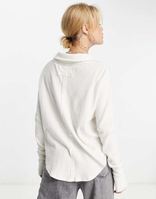 Free People – Gräddvit sweatshirt med krage och v-ringning, 4 av 4