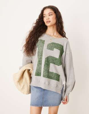 Free People Graphic Print Oversized Sweater