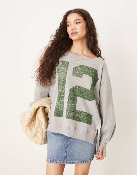 Free People graphic print oversized sweater in gray and green - view 1