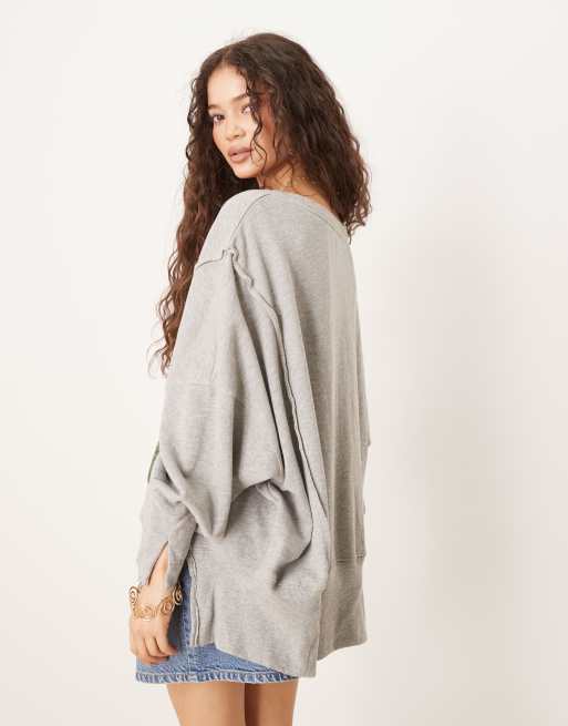 Free People graphic print oversized sweater in gray and green | ASOS
