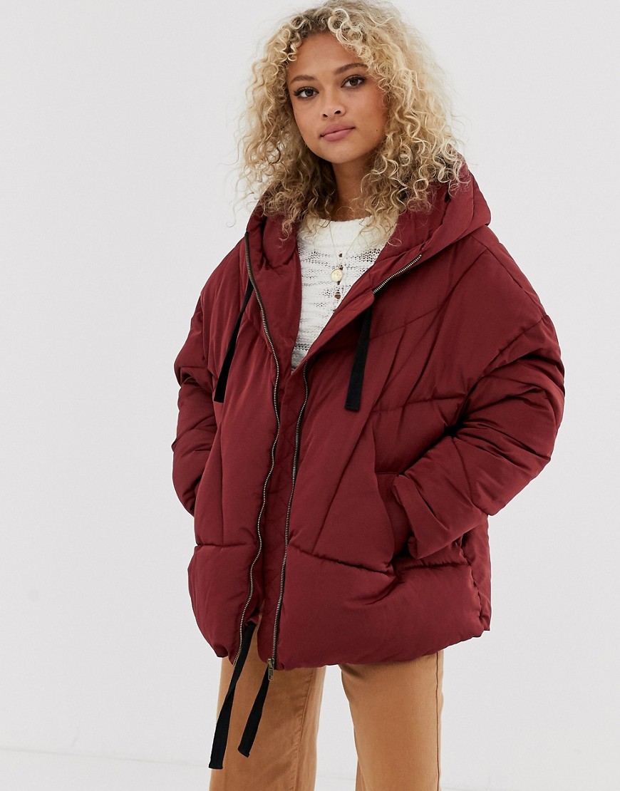 FREE PEOPLE HAILEY PADDED HOODED JACKET-RED,OB1023741