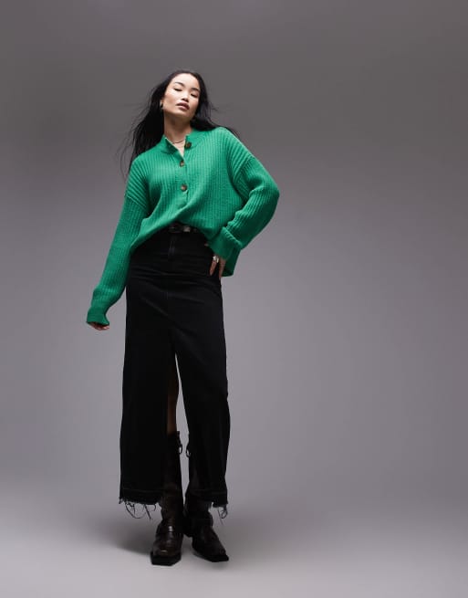 Free People half-button chunky jumper in green, 2 of 4