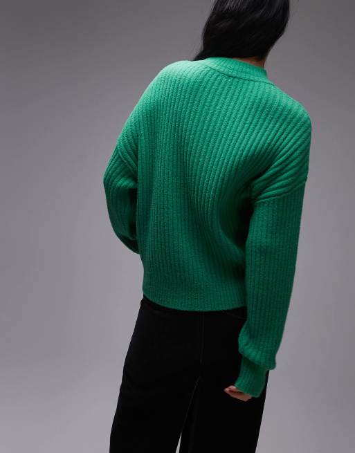 Free People half-button chunky jumper in green, 3 of 4