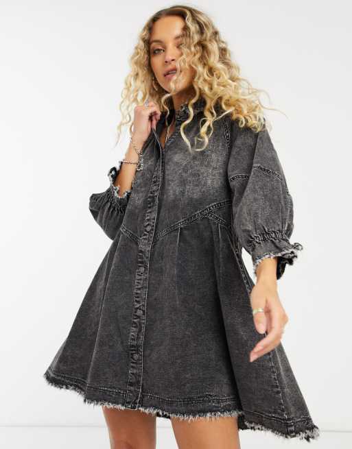 Free people on sale black denim dress