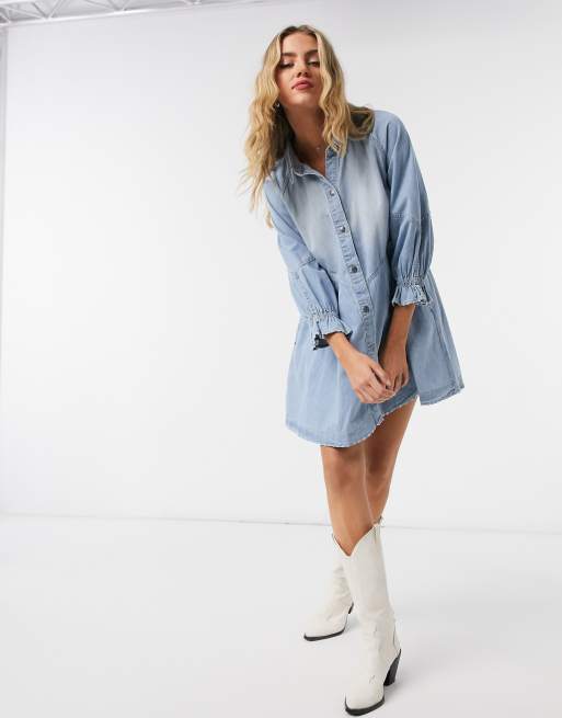 Free People Hannah denim mini dress in blue