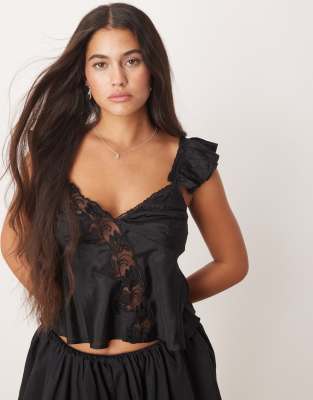 Free People Harmony satin lace tank in black