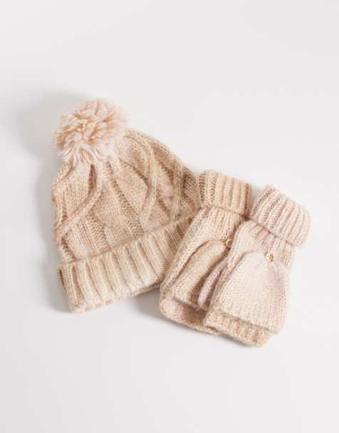 Free People hat and glove set in pink multi - view 1