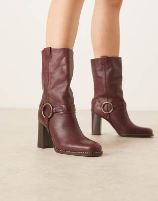  hayden harness mid-heel leather boot in cabernet