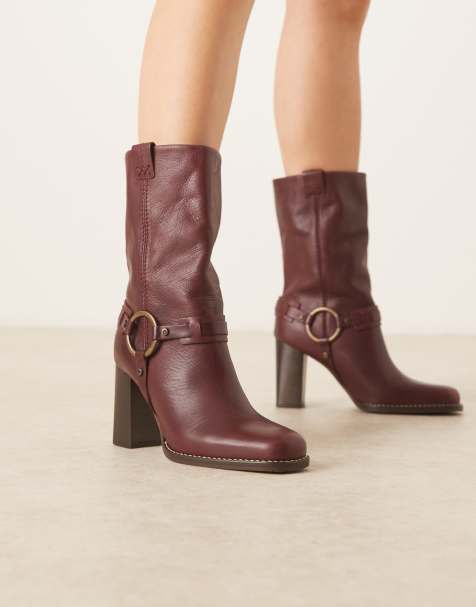 Free People hayden harness mid-heel leather boot in cabernet - view 1