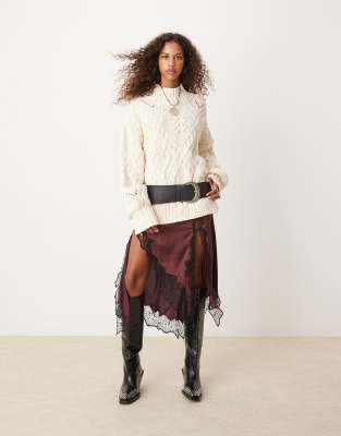 Free People heart cable knit oversized jumper in ivory