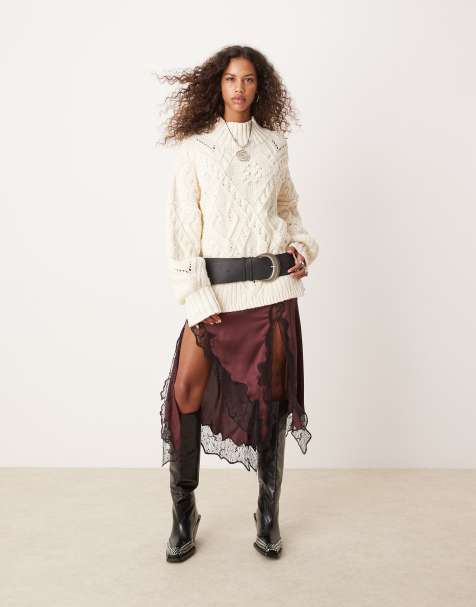 Free People heart cable knit oversized jumper in ivory - view 1